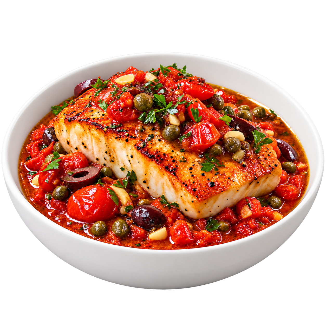 ماهی شیر با سس گجه کپر و زیتون